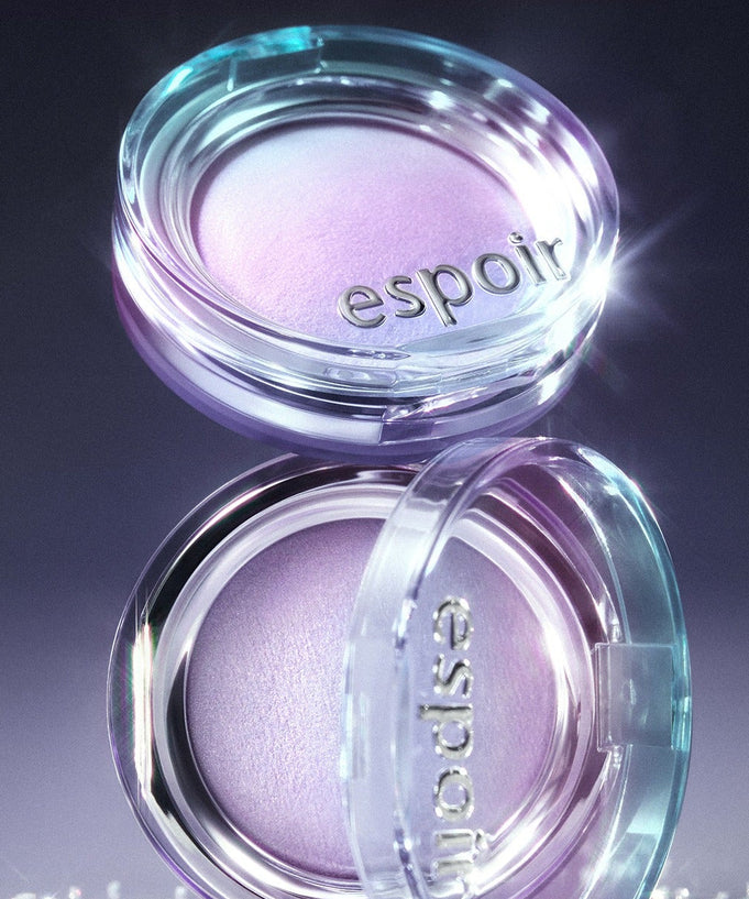 ESPOIR Strobing Highlighter [Galaxy Beam Collection] shimmering shades in open compacts, perfect for radiant, glowing skin.