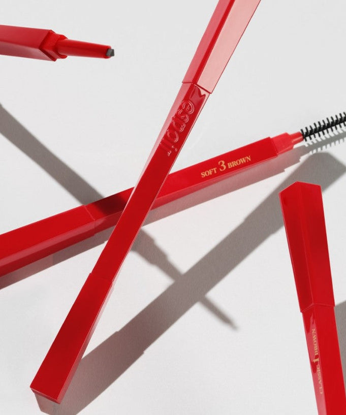 Close-up of ESPOIR The Brow Balance Pencil in soft brown with brush applicator