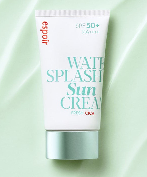 ESPOIR Water Splash Suncream Fresh SPF50+++ 60ml on light green background