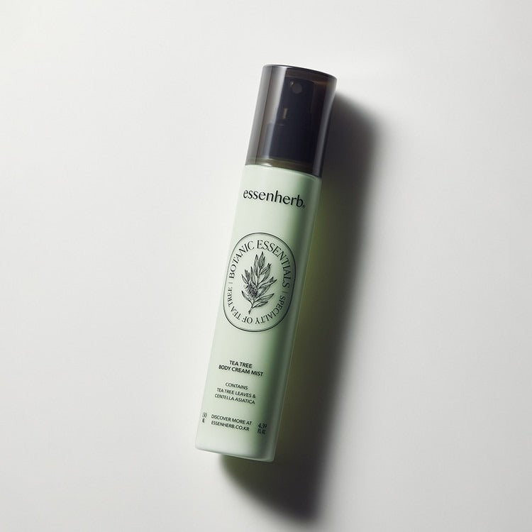 ESSENHERB Tea Tree Body Cream Mist 130ml bottle on white background