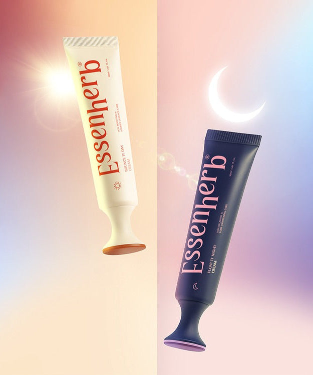 ESSENHERB Day To Night Routine Program 30ml tubes with day and night background.