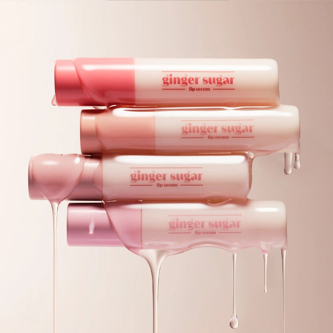 ETUDE Ginger Sugar Lip Serum 13g tubes stacked with creamy texture dripping, highlighting the luxurious formula for smooth lips.