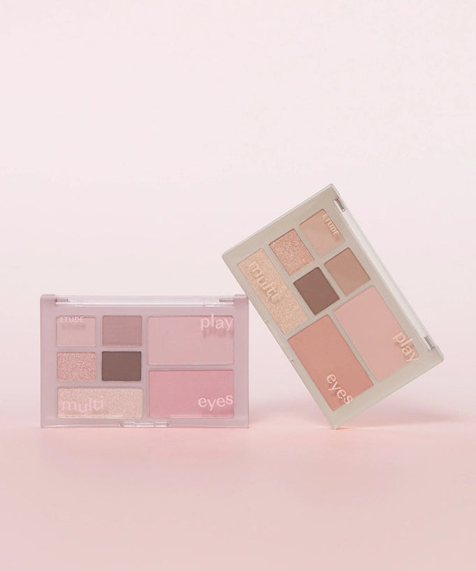 ETUDE Play Multi Eyes eyeshadow palettes in soft pink and neutral shades, perfect for versatile eye makeup looks.
