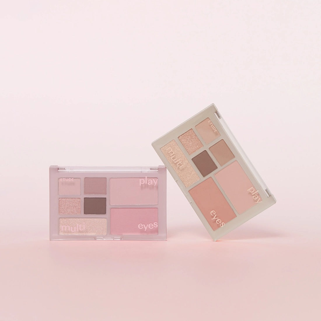 ETUDE Play Multi Eyes eyeshadow palettes in soft pink and neutral shades, perfect for versatile eye makeup looks.