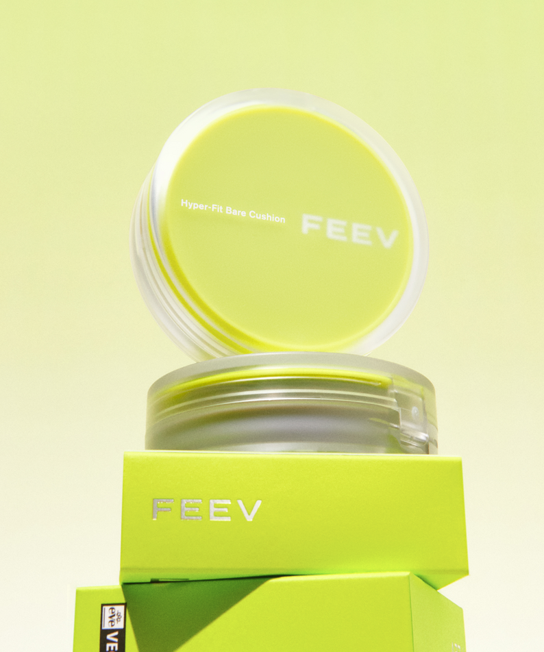 FEEV Hyper-Fit Bare Cushion Set - innovative skincare product packaging on display