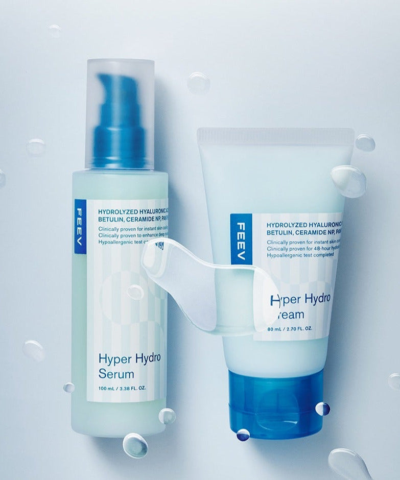 FEEV Hyper Hydro Cream 80ml packaging showing the product and serum with hydrating droplets.