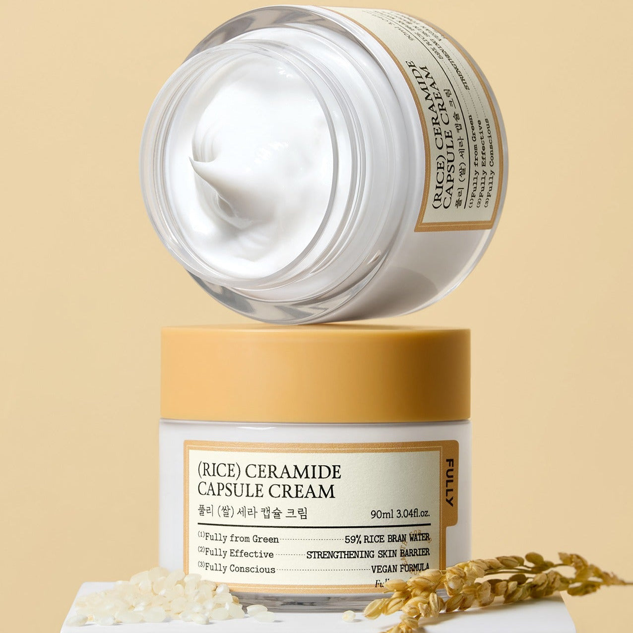 FULLY Rice Sera Capsule Cream 90ml jar with cream texture shown