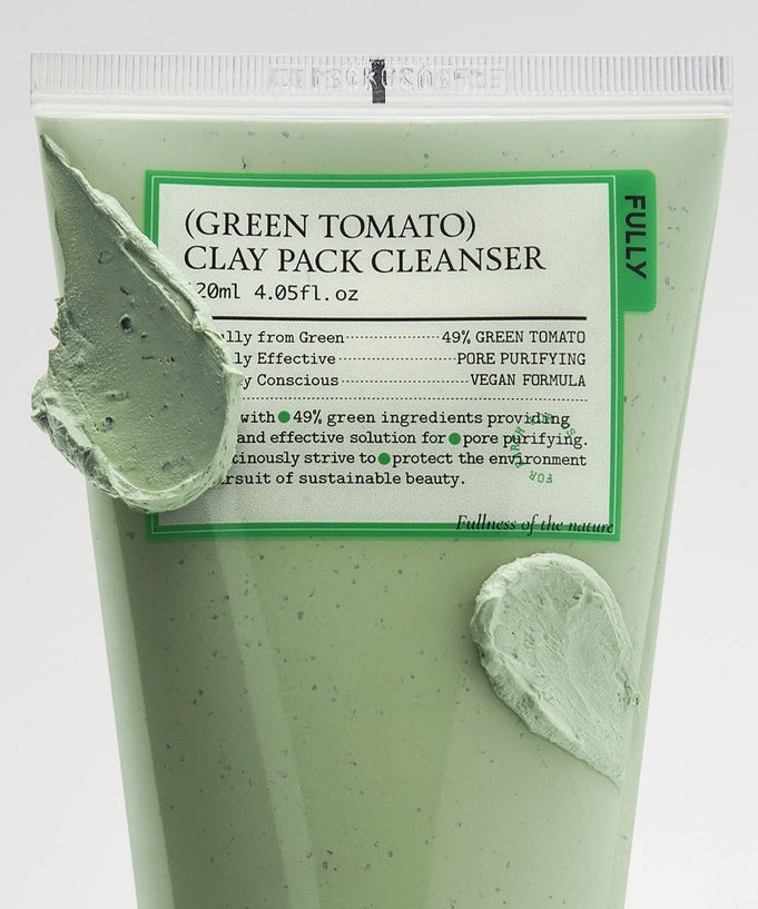 FULLY Green Tomato Clay Pack Cleanser 120ml for pore purifying and vegan skincare, 49% green tomato ingredients