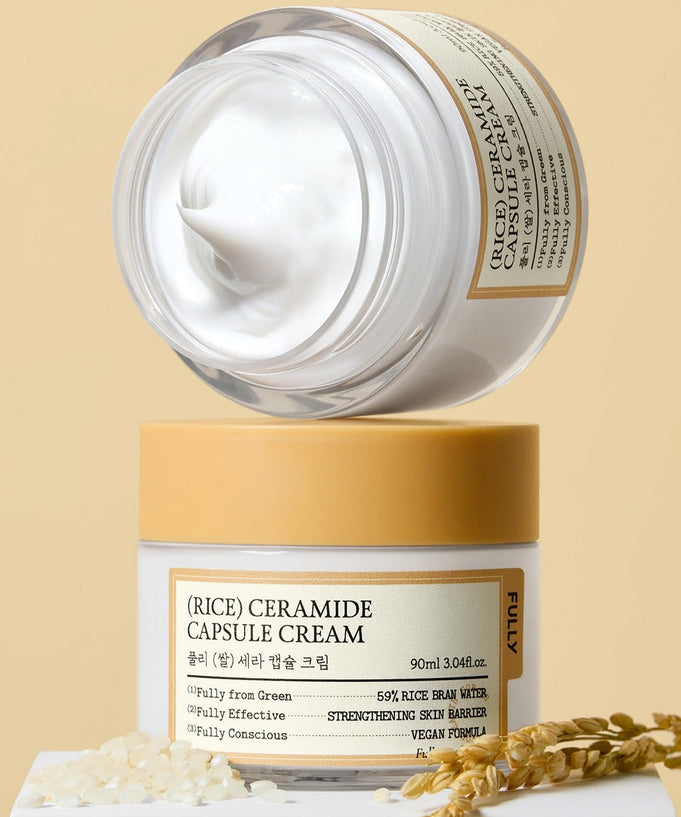 FULLY Rice Sera Capsule Cream 90ml jar with cream texture shown