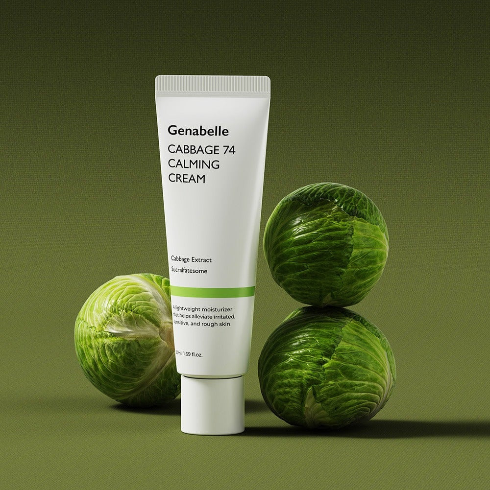 GENABELLE Cabbage 74 Calming Cream 50ml tube with cabbage on green background