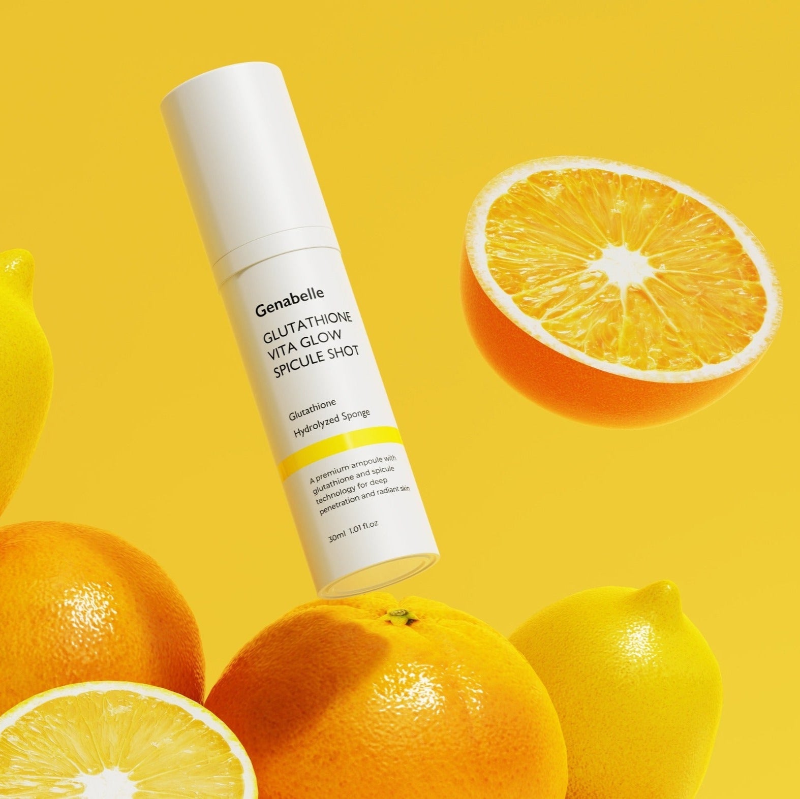 GENABELLE Glutathione Vita Glow Spicule Shot 30ml with fresh citrus fruits for a vibrant skincare solution.