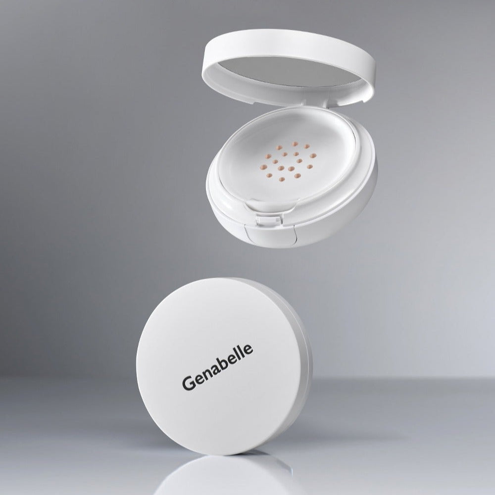 GENABELLE RX Derma Sheild Cushion 15g showcasing compact design on reflective surface.