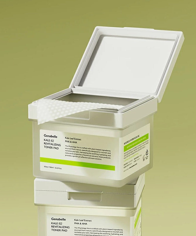 GENABELLE Kale 82 Revitalizing Toner Pad 60ea in open container showing pads inside.
