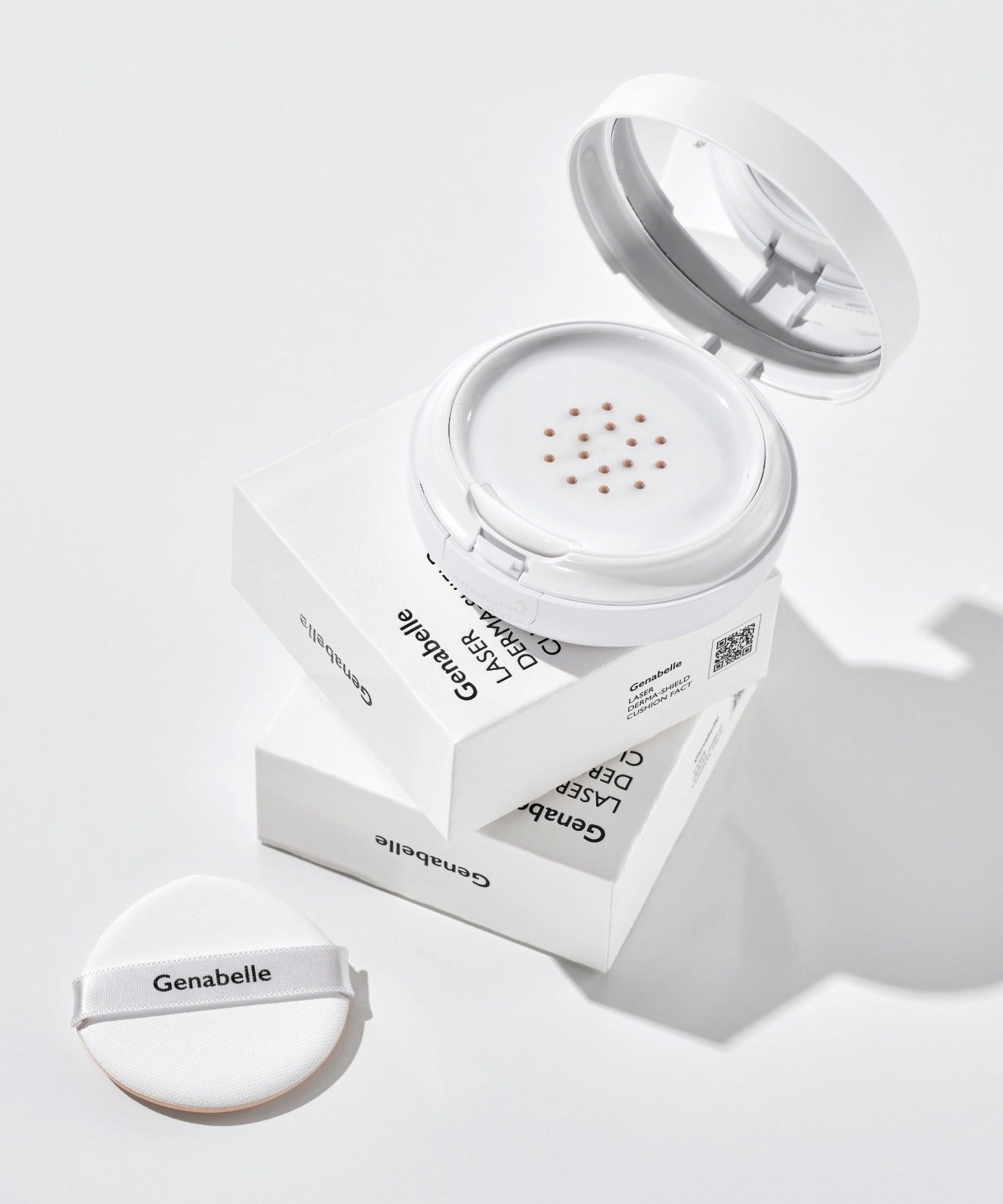 GENABELLE RX Derma Sheild Cushion 15g displayed with open packaging and applicator pad on a white background.