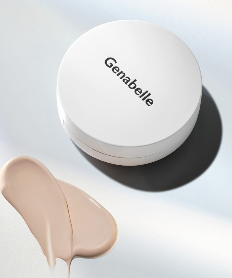 GENABELLE RX Derma Sheild Cushion 15g compact with creamy texture on a soft background.