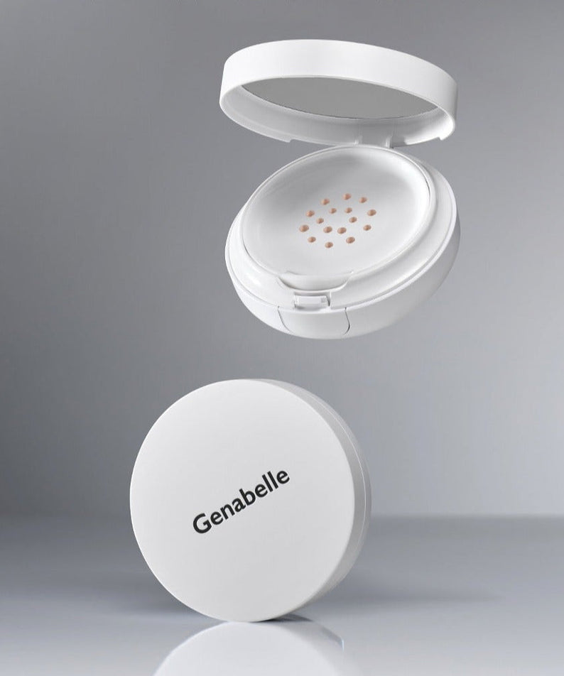 GENABELLE RX Derma Sheild Cushion 15g showcasing compact design on reflective surface.