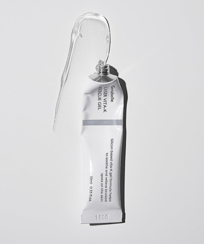 GENABELLE Laser Vita-K Rescue Gel 10ml in a white tube on a light background, highlighting the skincare gel product for rejuvenation.