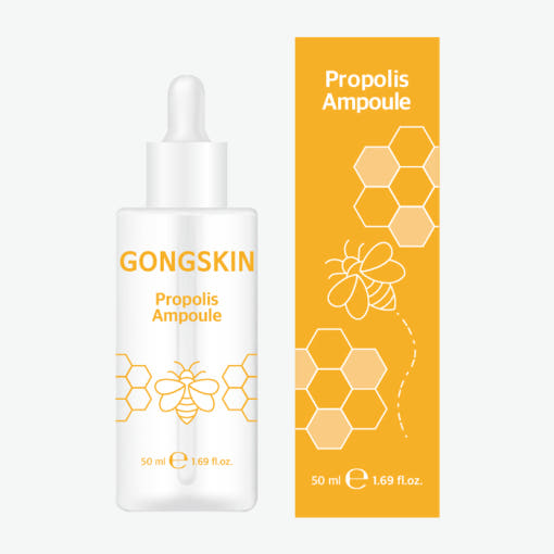 GONGSKIN Propolis Ampoule 50ml bottle and box featuring honeycomb design, showcasing skincare product.