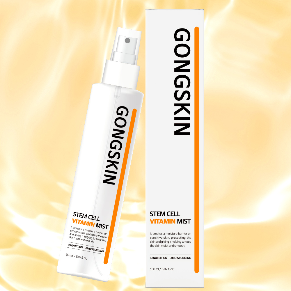 GONGSKIN Stem Cell Vitamin Summer Mist 150ml bottle and packaging with a golden background