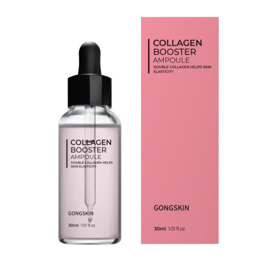 GONGSKIN UV Tone-up Sunscreen 50ml next to Collagen Booster Ampoule packaging, enhancing skin elasticity and protection.