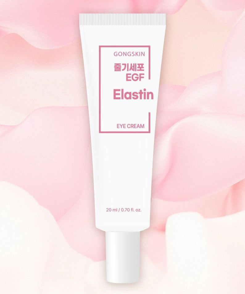 GONGSKIN Stem Cell EGF Elastin Eye Cream 20ml against pink floral background