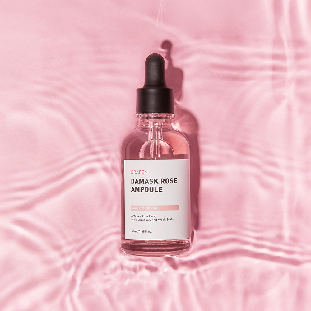 GRAFEN Damask Rose Ampoule 50ml bottle on pink satin background Gentleman Korea Korean skincare for men