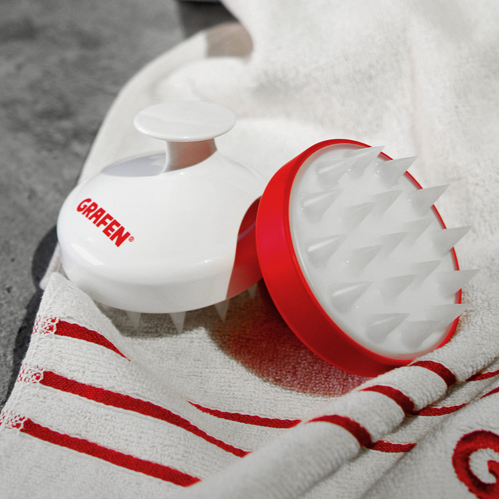 GRAFEN Edge Finger scalp massager for men by Gentleman Korea — compact white and red silicone brush for Korean skincare routines