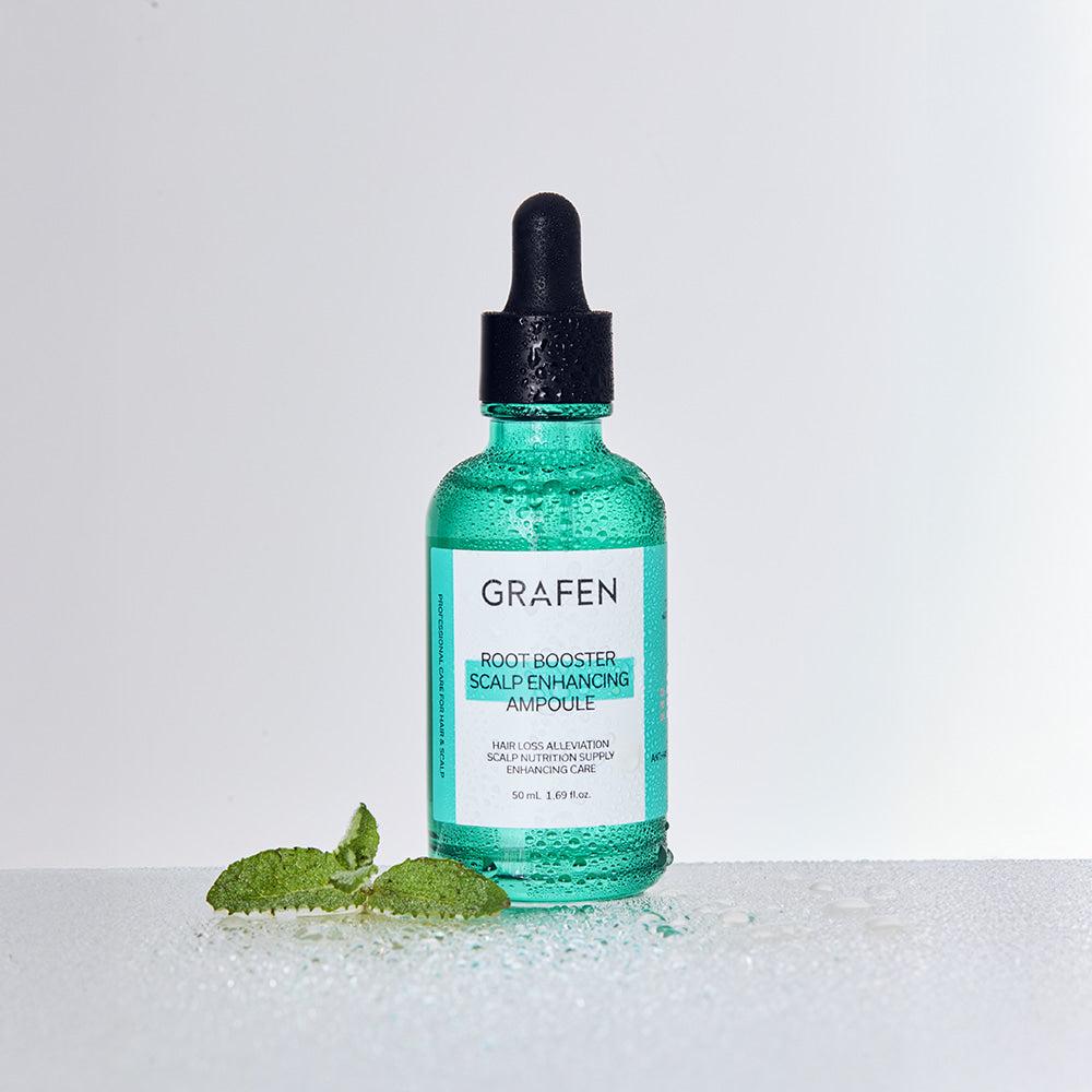 GRAFEN Root Booster Ampoule 50ml product shot by Gentleman Korea – green scalp enhancing ampoule bottle with dropper for men’s hair care