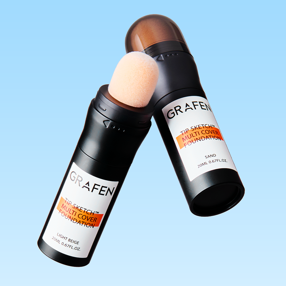 GRAFEN Tip Sketch Multi-Cover Foundation 20ml - Gentleman Korea product image showing dual shades and sponge applicator