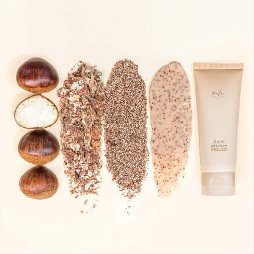 HANYUL Buddle Night Clean Exfoliating Pore Pack with natural ingredients such as chestnuts and exfoliating texture displayed.