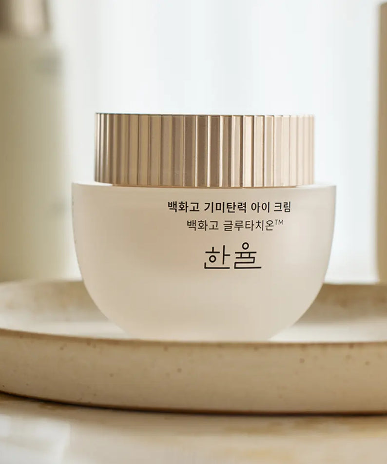 HANYUL Baekhwago Gimitanryuk Eye Cream 25ml in elegant packaging on a tray