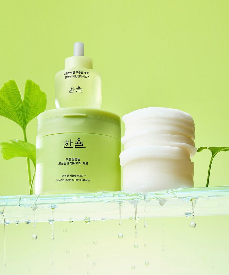 HANYUL Bodeunhaengip Pore Elasticity Peptide Pads 60 Sheets 100ml with green packaging on a fresh background