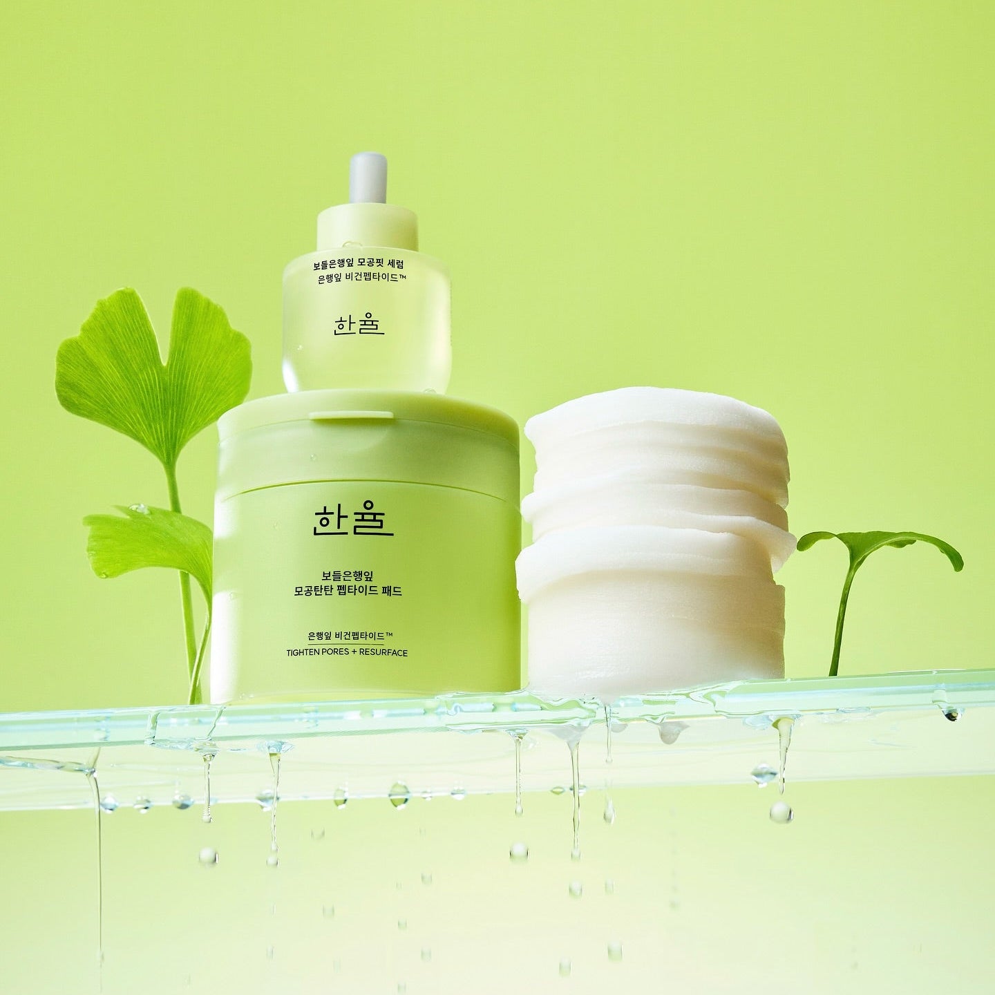 HANYUL Bodeunhaengip Pore Elasticity Peptide Pads 60 Sheets 100ml with green packaging on a fresh background