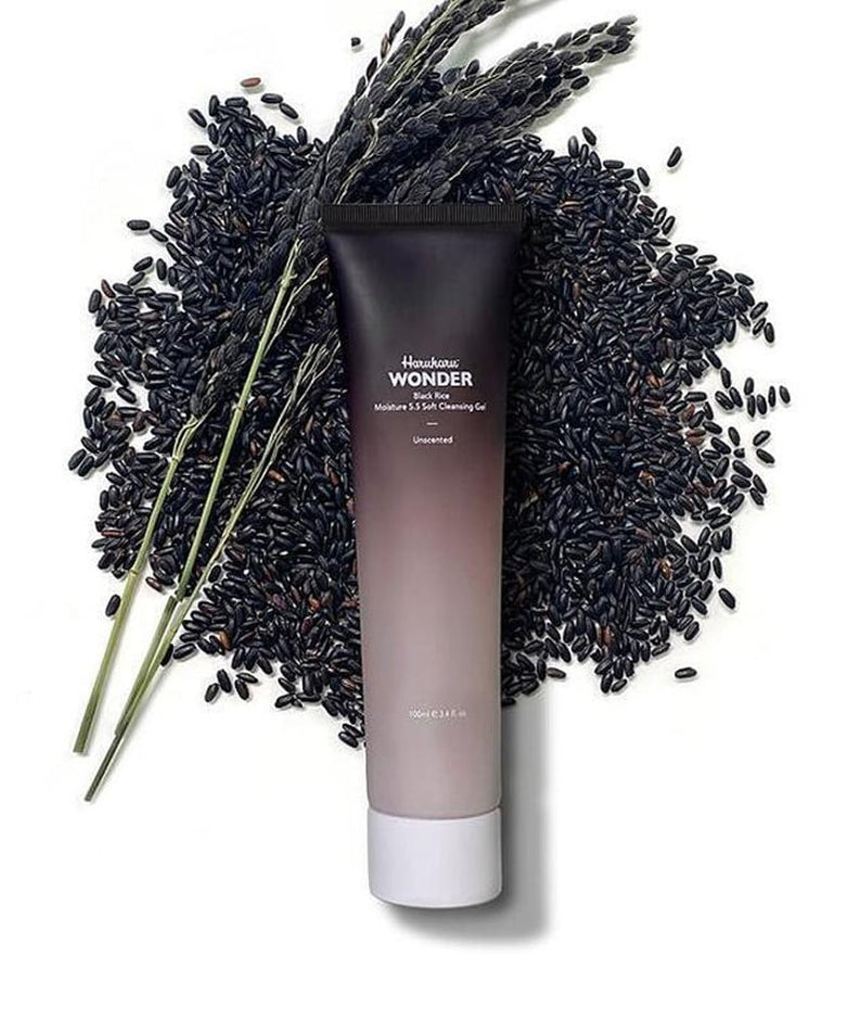HARU HARU Black Rice Moisture Mildly Acidic Soft Cleansing Gel 100ml tube with black rice background