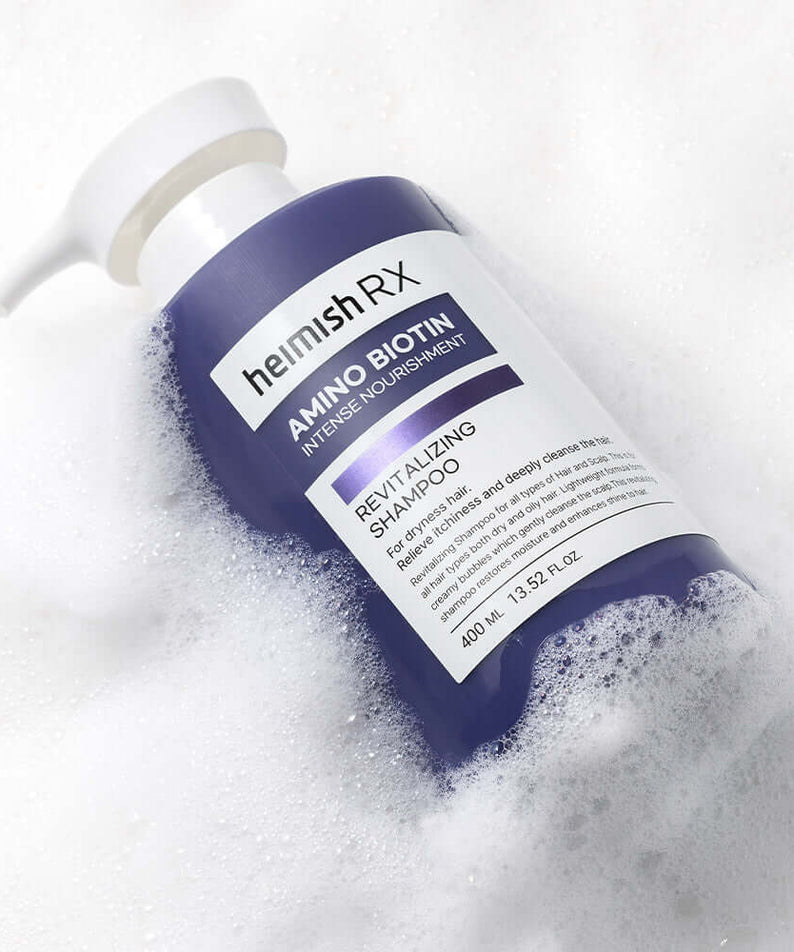 HEIMISH RX Amino Biotin Revitalizing Shampoo 400ml bottle with foam for intense nourishment