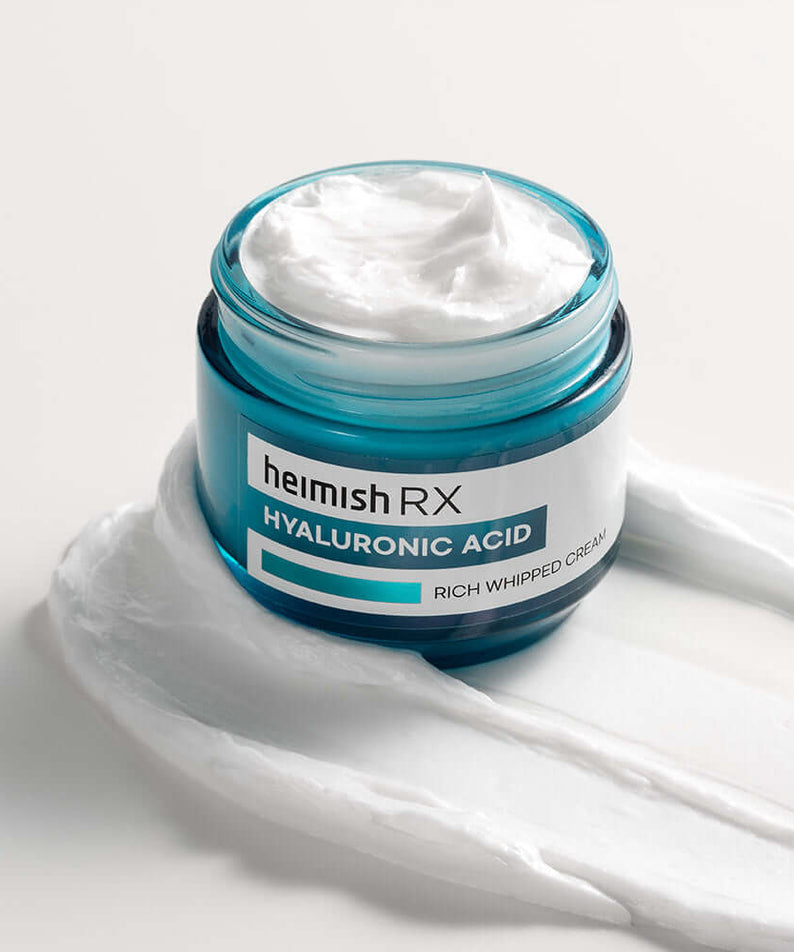 HEIMISH RX Hyaluronic Acid Rich Whipped Cream 50ml jar and texture swatch