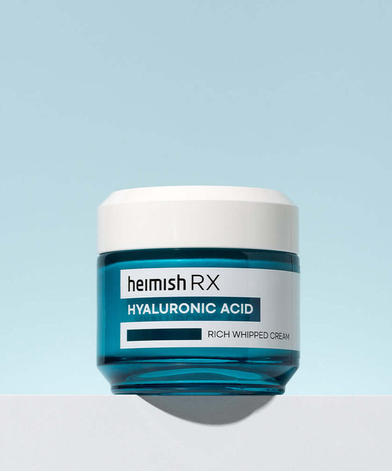 HEIMISH RX Hyaluronic Acid Rich Whipped Cream 50ml jar against a soft blue background