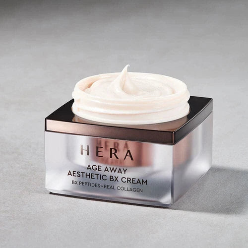 HERA Age Away Aesthetic BX Cream 50ml jar with cream texture.