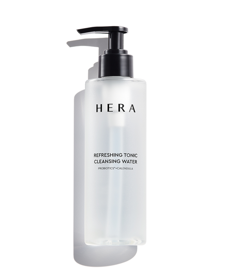 HERA Refreshing Tonic Cleansing Water 200ml bottle with pump, ideal for skincare and daily cleansing routine.