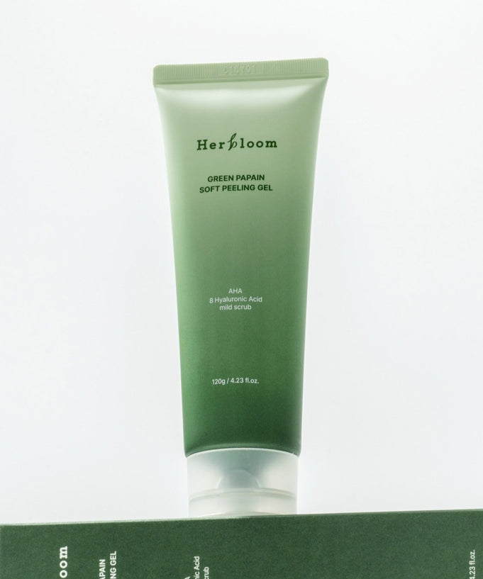 Image of HERBLOOM Green Papain Soft Peeling Gel 120g tube against a white background.