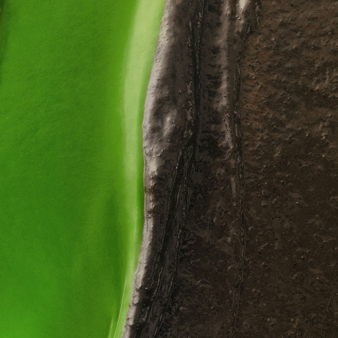 Close-up of HIT THE TEA Super Matcha Black Roll Cake Gluten-Free showing contrasting green and black texture.