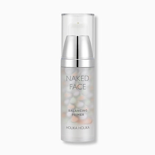 HOLIKA HOLIKA Naked Face Balancing Primer in a clear bottle with pump dispenser on white background