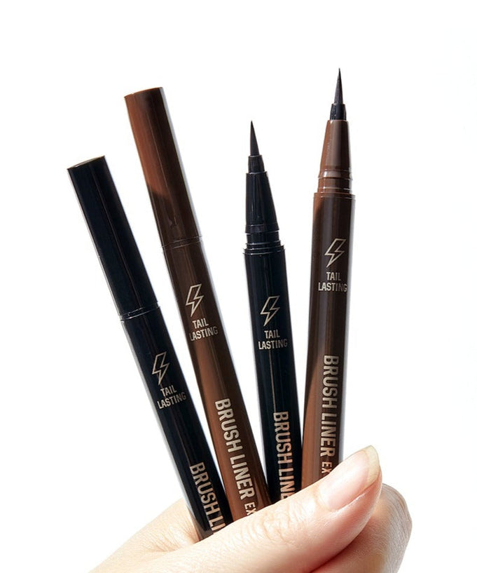 HOLIKA HOLIKA Tail Lasting Brush Liner in various shades, showcasing precision brush tips for long-lasting eyeliner application.