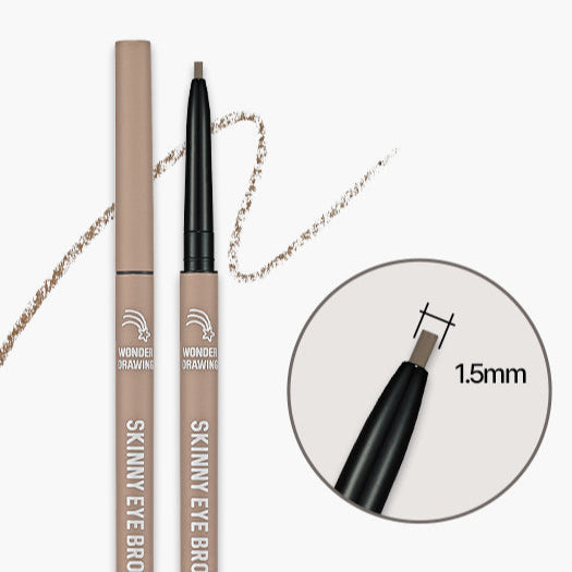 HOLIKA HOLIKA Wonder Drawing Skinny Eyebrow 0.05g pencil with close-up of 1.5mm tip on white background