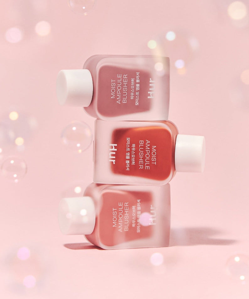 HOUSE OF HUR Moist Ampoule Blusher 10ml bottles stacked on pink background