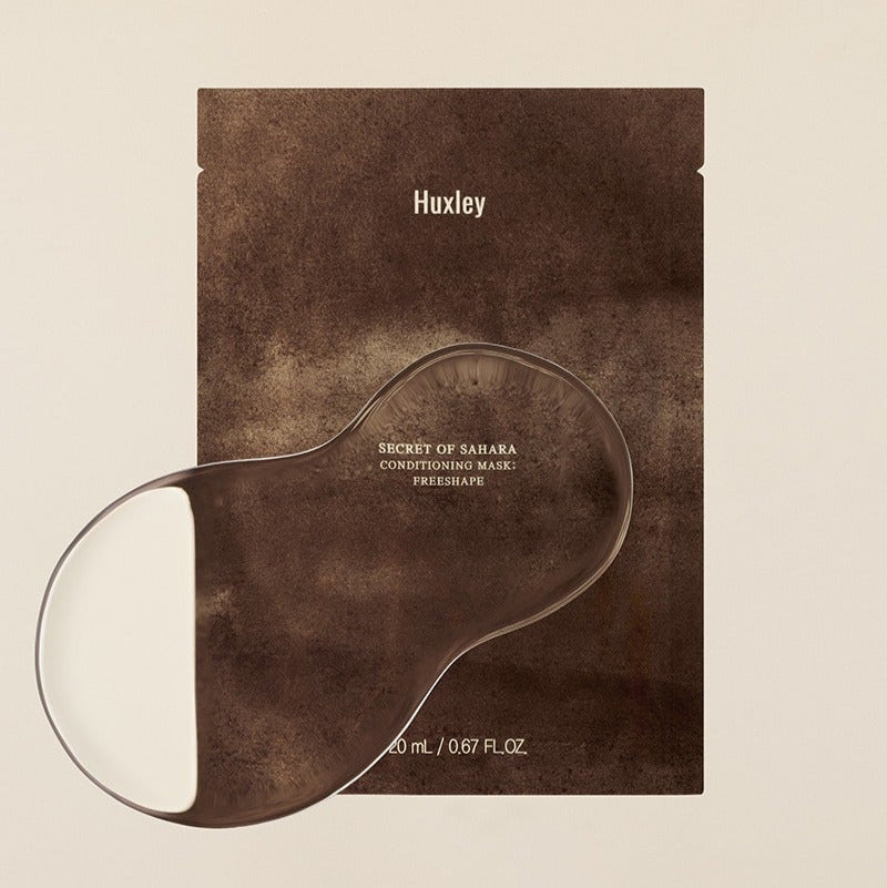 HUXLEY Conditioning Mask Freshape 20ml packaging with clear overlay on beige background.