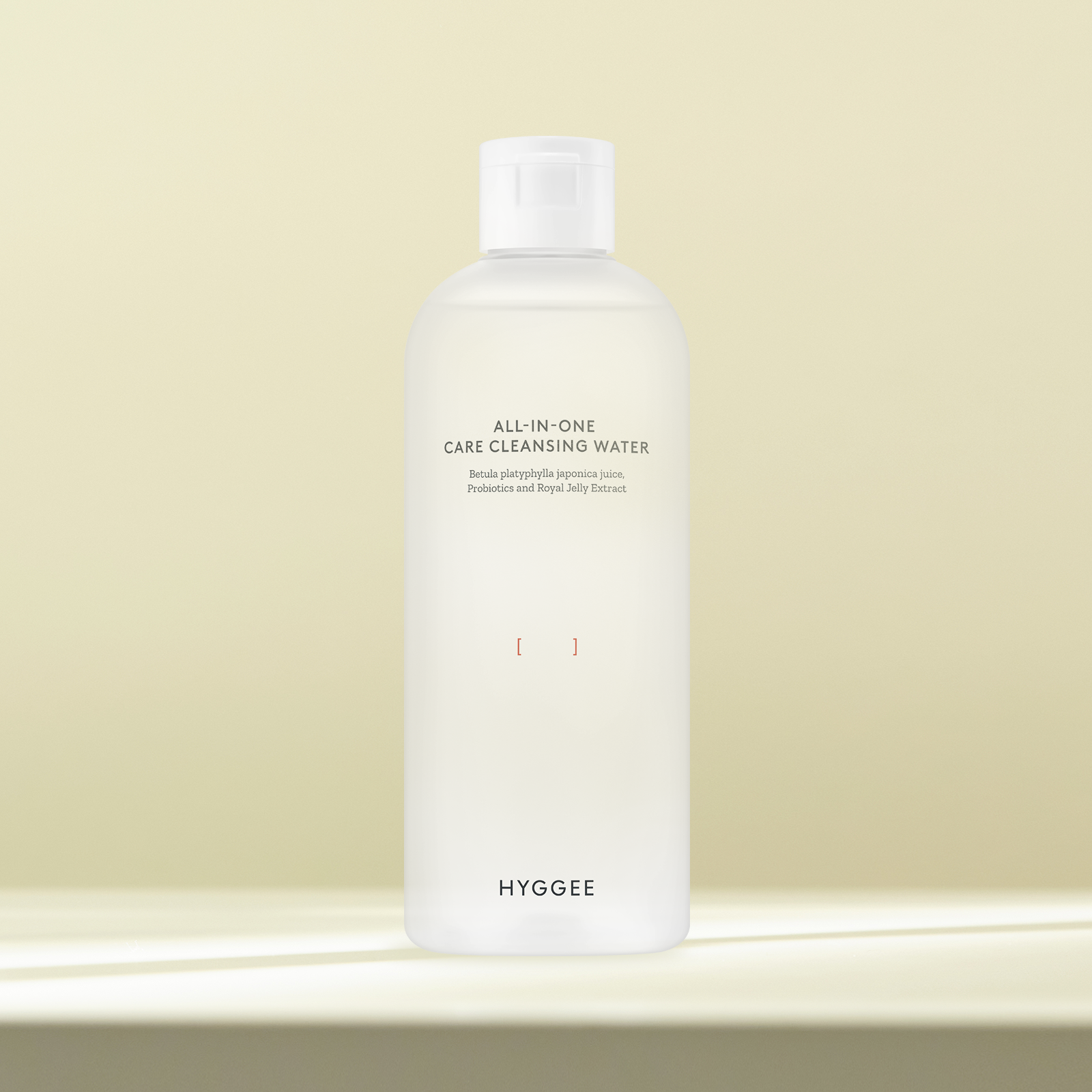 HYGGEE All-In-One Care Cleansing Water 300ml bottle on a neutral background.