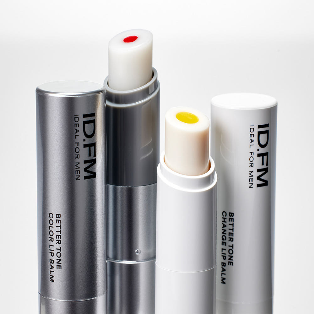 IDEAL FOR MEN Baretone Color Lip Balm 4g - Gentleman Korea product image showing two ID:FM lip balm tubes with colored cores