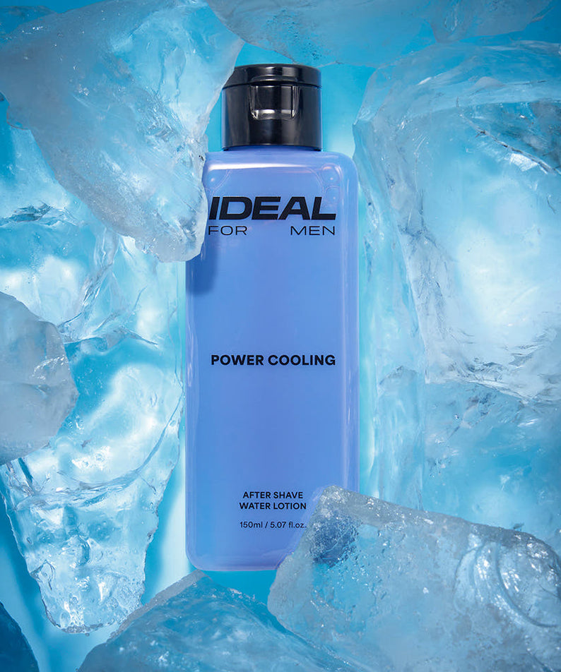 IDEAL FOR MEN Power Cooling Water Lotion 150ml bottle in icy setting for men grooming by Gentleman Korea
