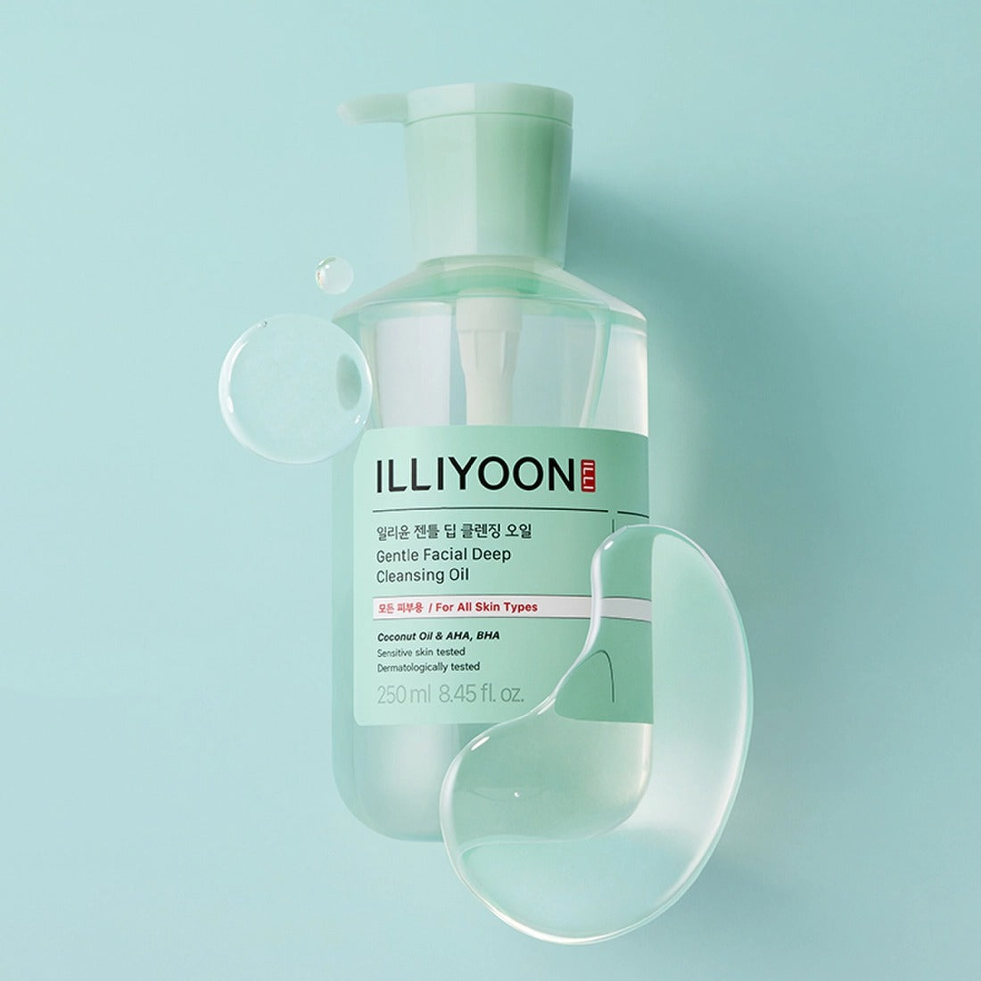ILLIYOON Gentle Deep Cleansing Oil 250ml product image on a light blue background, showcasing the 250ml bottle design and packaging.
